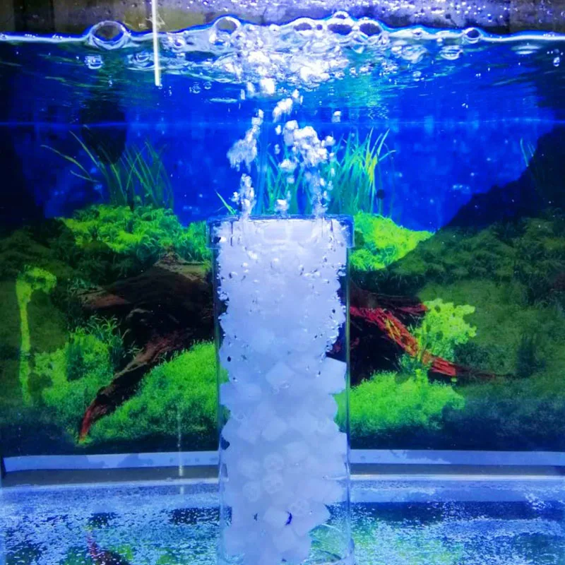 Aquarium Filter Fish Tank Fluidized Moving Bed Filter Bubble Bio Filter Media With Air Stone And Sponge Filters Transparent