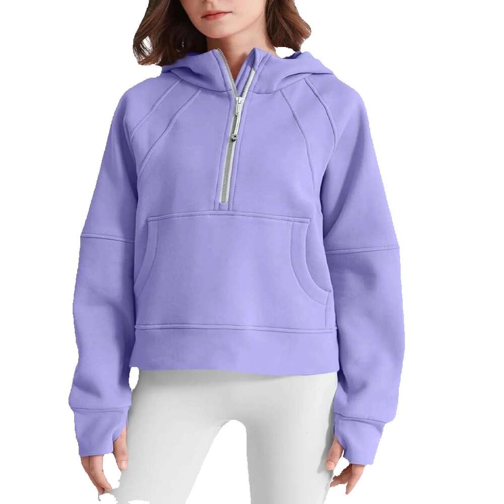 Hot Sale Custom Women's Hoodie Fleece Ed Half Zip Pullover Cotton Winter Warm Sweatshirt With Thumbhole Pocket