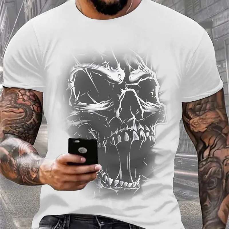 Men's Short Sleeve T-Shirt, Street Clothing, Skull Print, Horror, Casual, Fashionable