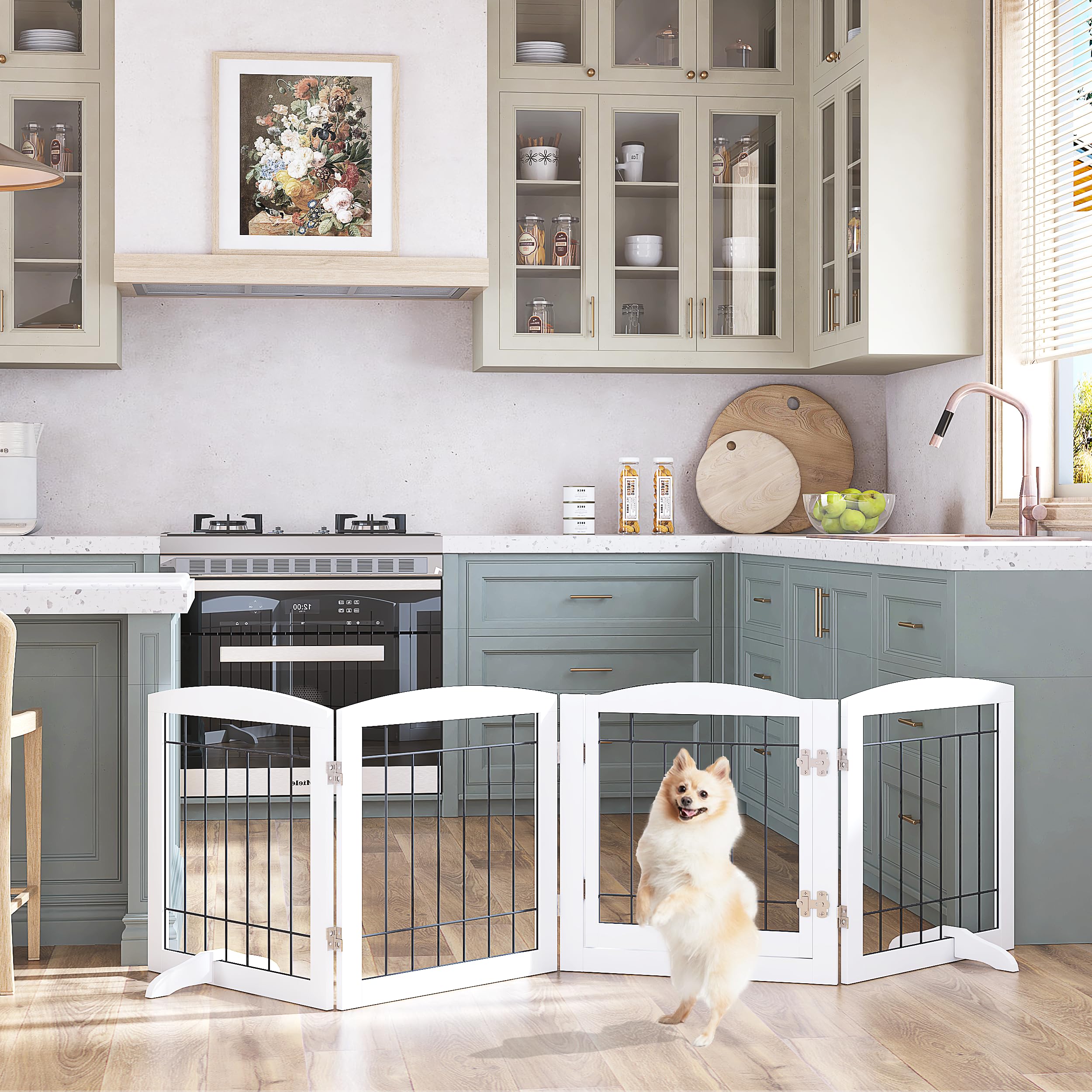 Foldable Small White Canine Access Control - Durable Freestanding Pet Doors for Indoors with Easy Assembly