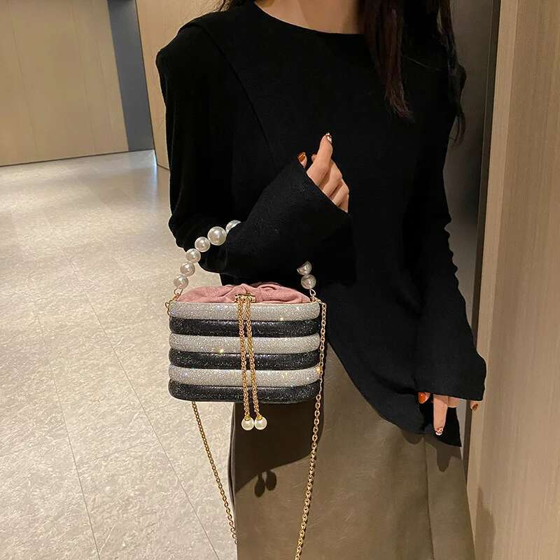 Evening Purses For Women Dazzg Pearl Beads Chain Crossbody Bag Dinner Party Clutch 2023 Designer Handbags