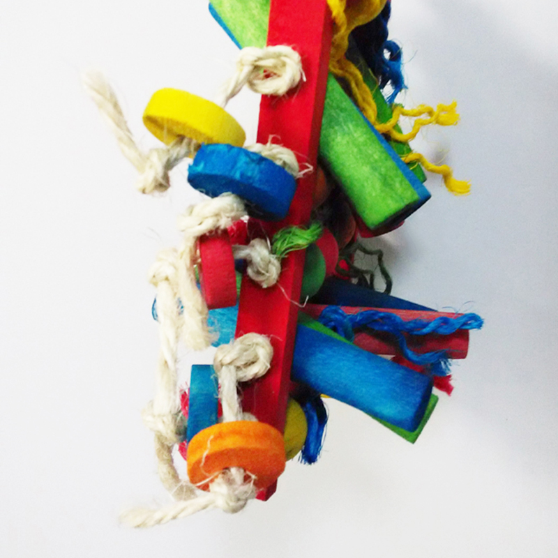Colorful Hanging Wooden With Sisal Bird Toys Macaw Cockatoo Cockatiel Conure Handmade Toy Plant Fibre Parrot Bite-resistant Toy