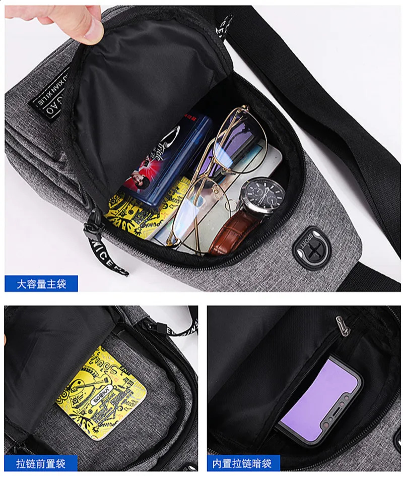 Business Mens Chest Bag Shoulder Messenger Casual Canvas Travel Waist Multifunctional Waterproof Storage 250227