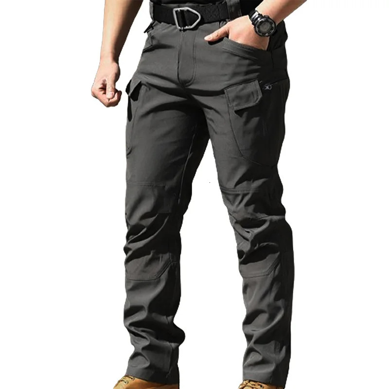 Men Fashion Cargo Pants Solid Color Multi-Pockets Waterproof Trousers Fall Casual Jogger Pants Sweatpants 250304