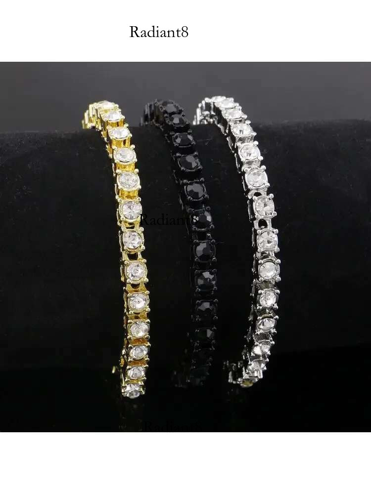 Hip Hop Bg Cubic Zirconia Bracelet Tennis Bracelets Iced Out Women Men 1 Row 5mm k Chain Jewelry Gold Color Black