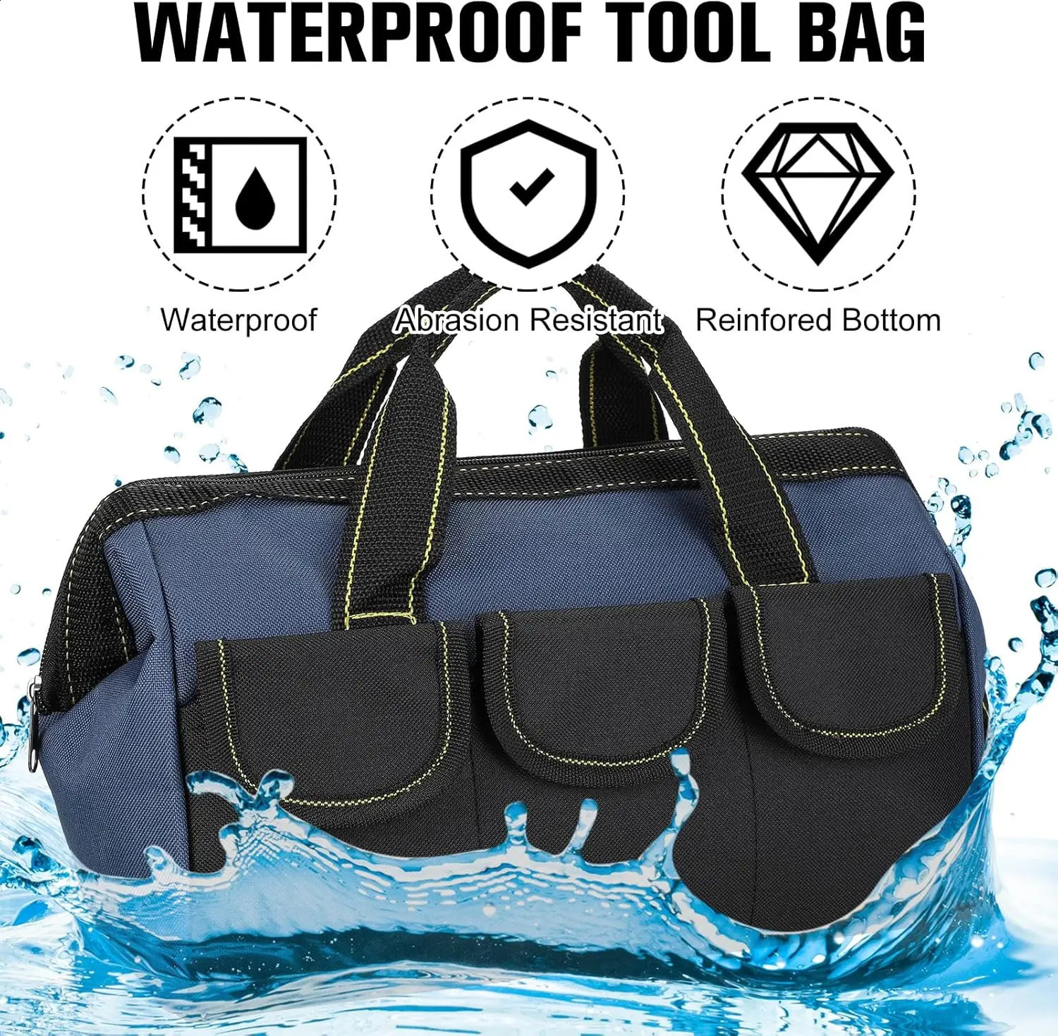 Ship from US 3pack mens tool bag with waterproof hard bottom heavyduty wide mouth suitable for various tools 250305FBB