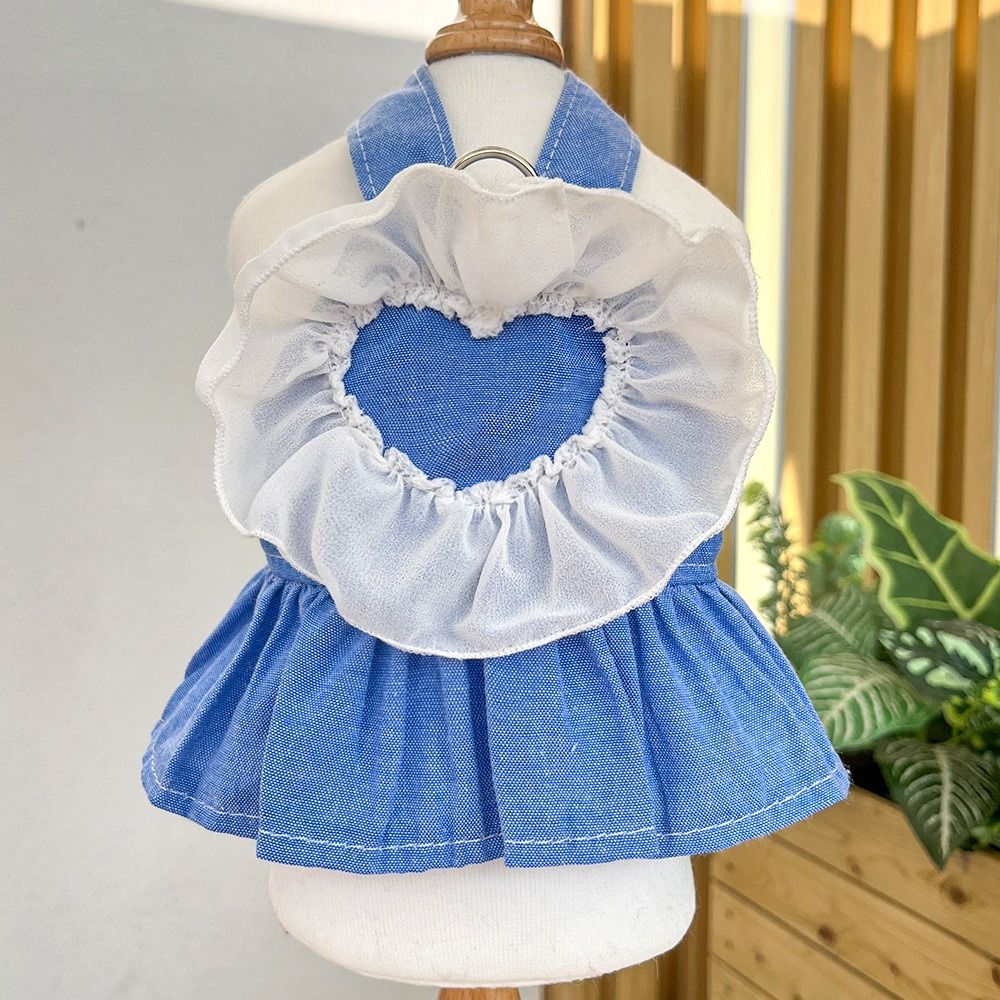 Cat Clothing Cute Dog Denim Dresses Heart Fashion Dog Cowboy Strap Dress with Ruffles Puppy Clothes For Small Medium Dogs