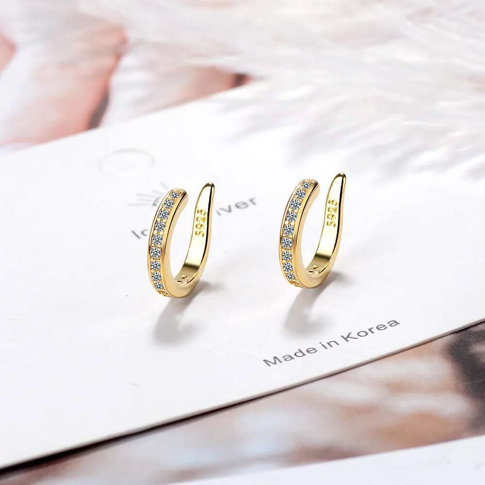 100% Real Sterg Sier Stars Fashion Punk Ear Cuff Clear CZ Sparkg Clip Earrings For Women Grils Fine Jewelry