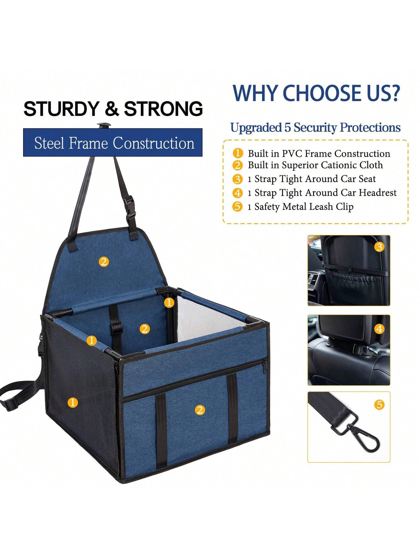 1pc Dog Car Seat with Upgrade Support Rod, Breathable & Foldable Pet Basket, Portable Seat for Small & Medium Pets Dog car bed