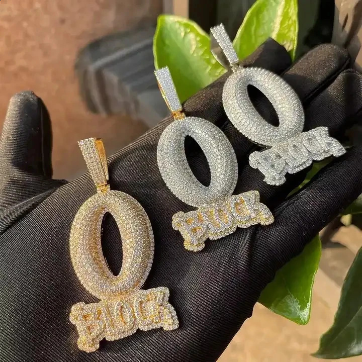 2025 Iced Out Letter Charm Letter O Block Pendant Necklace Bling Cubic Zirconia Punk Styles Hip Hop Men Boy Rope Chain Jewelry 250305