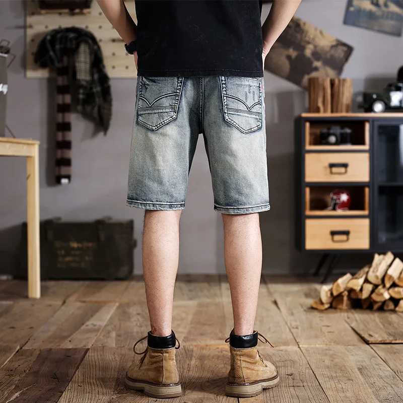 New washed do old denim shorts mens American retro Slim straight scrape tide leisure five-minute pantsT250305