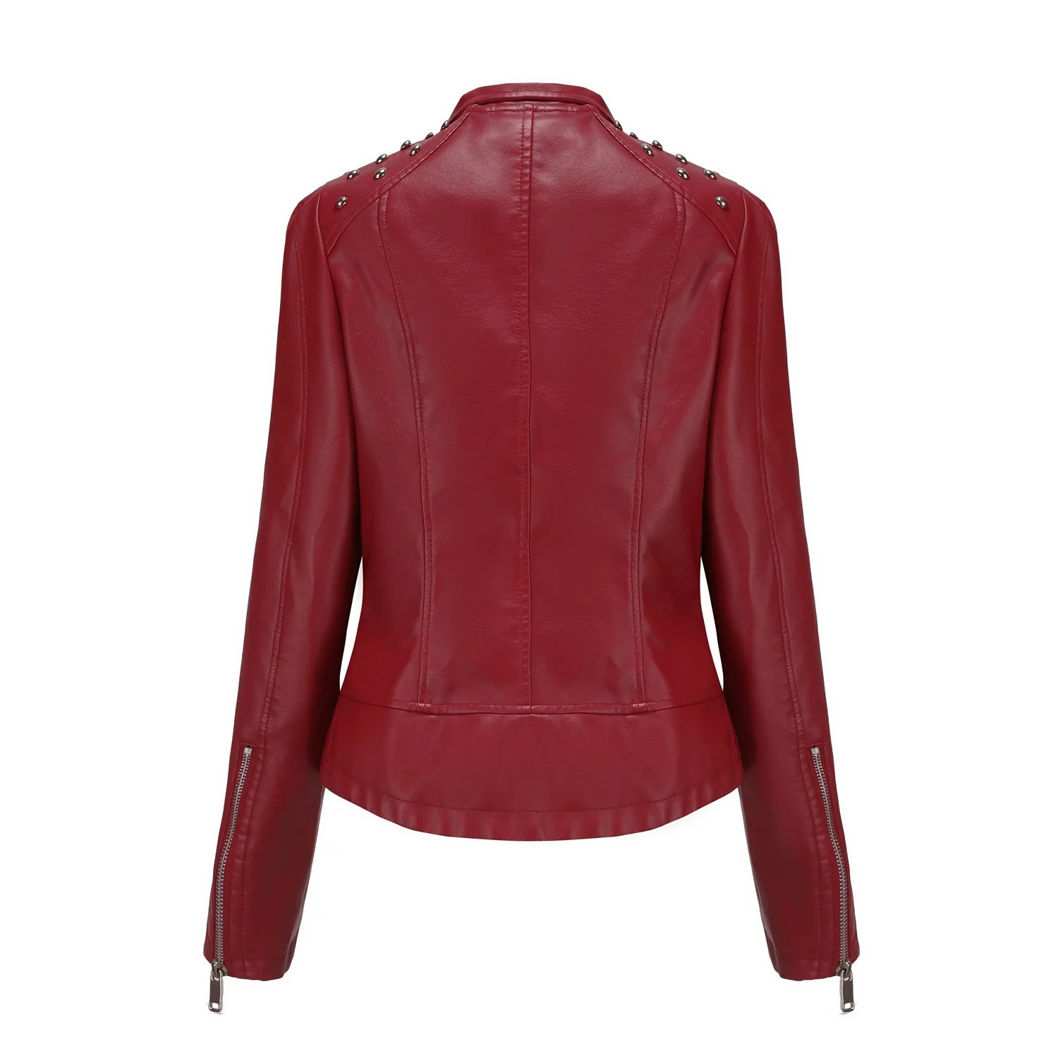 Womens Punk Rivet Leather Jacket Spring Autumn Retro Turndown Collar Slim Casual Ladies Faux Soft Moto Biker Outerwear 250226
