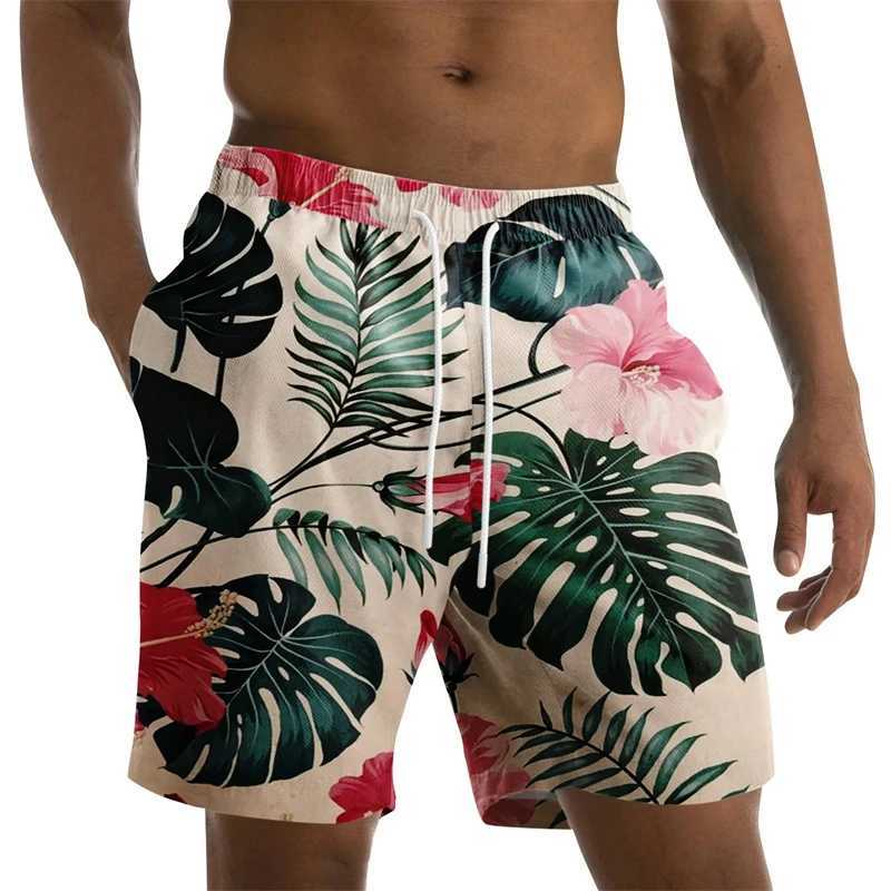 Coconut leaf mens flower beach fabric summer plus size swimsuit mens board shorts casual Hawaii 3D holiday tree trunk stripesXJ250304
