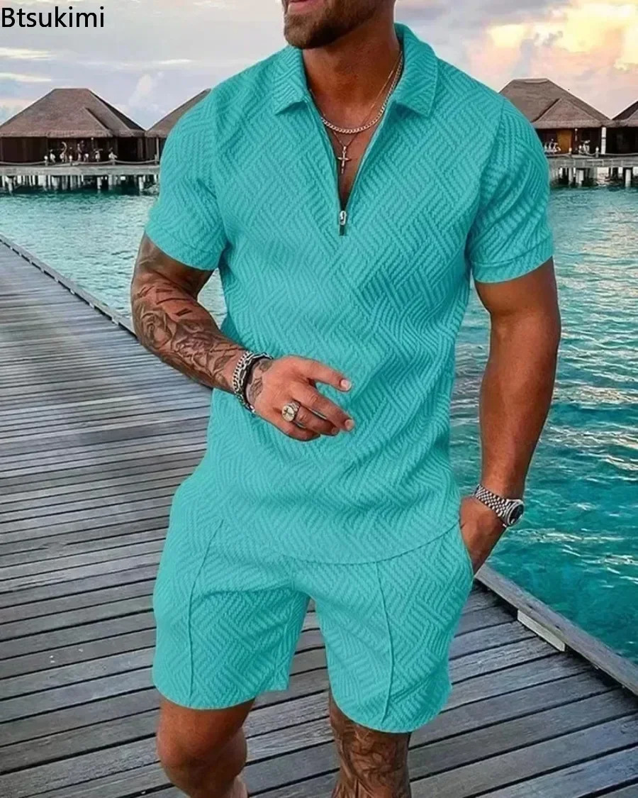 Fashion Mens Sets 3D Digital Printed Summer Short-sleeved Polo ShirtsShorts Two Piece Sets Sportwear Trend Mens Clothing 250304