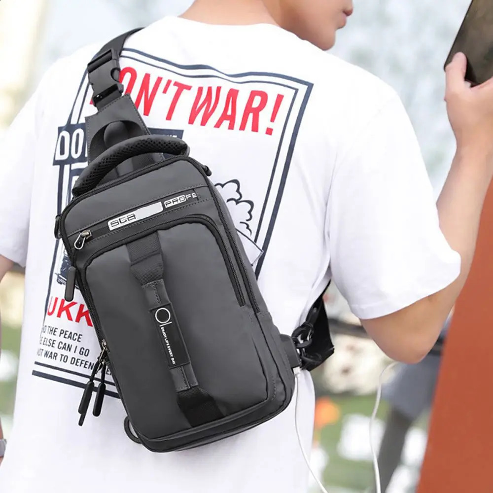 Antitheft Chest Shoulder Bag Mens Sling Crossbody Messenger Backpack USB Port 250227