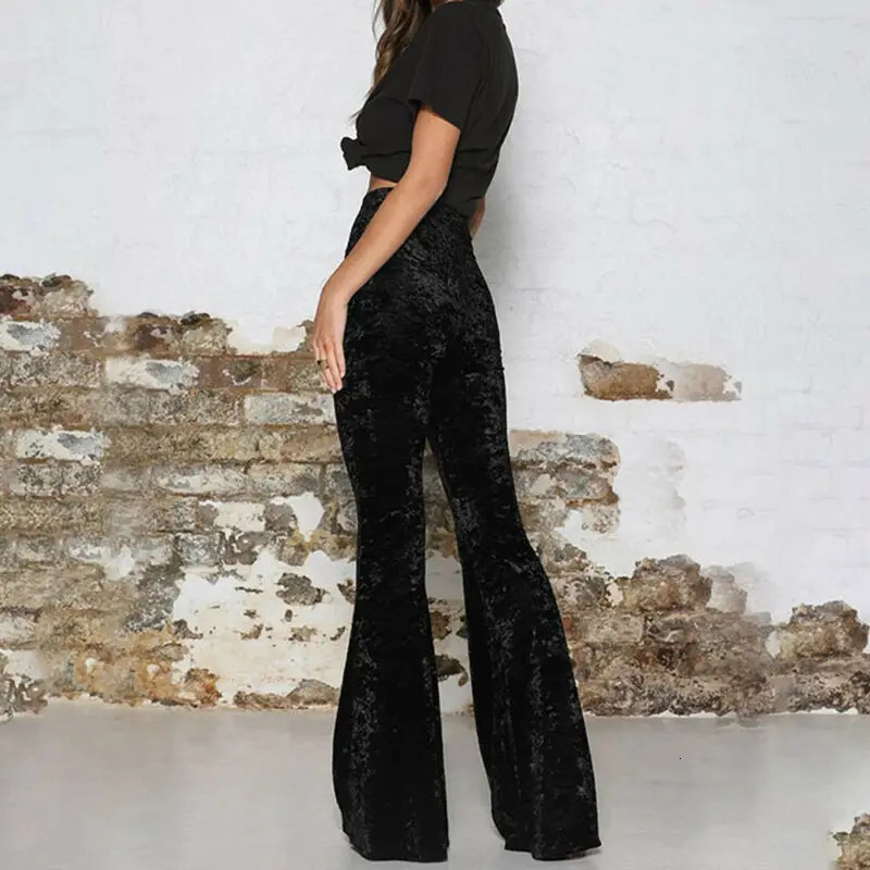 Vintage Velvet Long Flare Pants Women Korean Streetwear Sexy High Waist Trousers Lady Casual Velour Red Black Bell Bottom Pants 250304