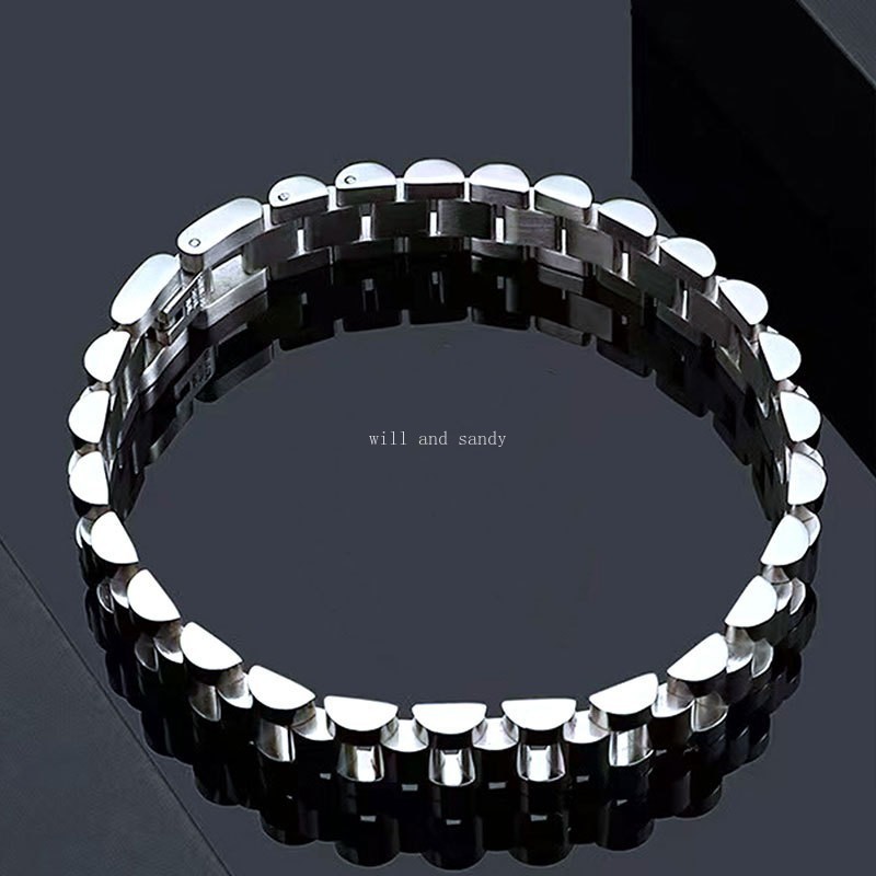 18k Gold Watch Belt Style Bracelet Non Tarnish Stainless Steel Wristband Banlge Cuff Woman Men Fine Jewelry