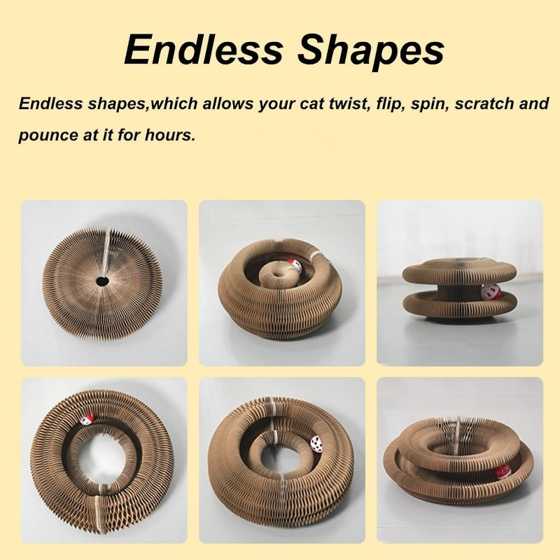 Interactive Cat Scratcher Toy with Rolling Balls - Foldable Magic Organ Design Cardboard Construction Play Exercise for Kittens