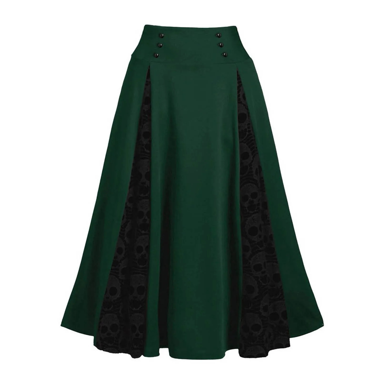 Gothic Style Long Maxi Skirt For Women Pleated Female Lace Panel Patchwork Solid Midi Skirt Solid Fashion Y2k Clothing 3xl 250228