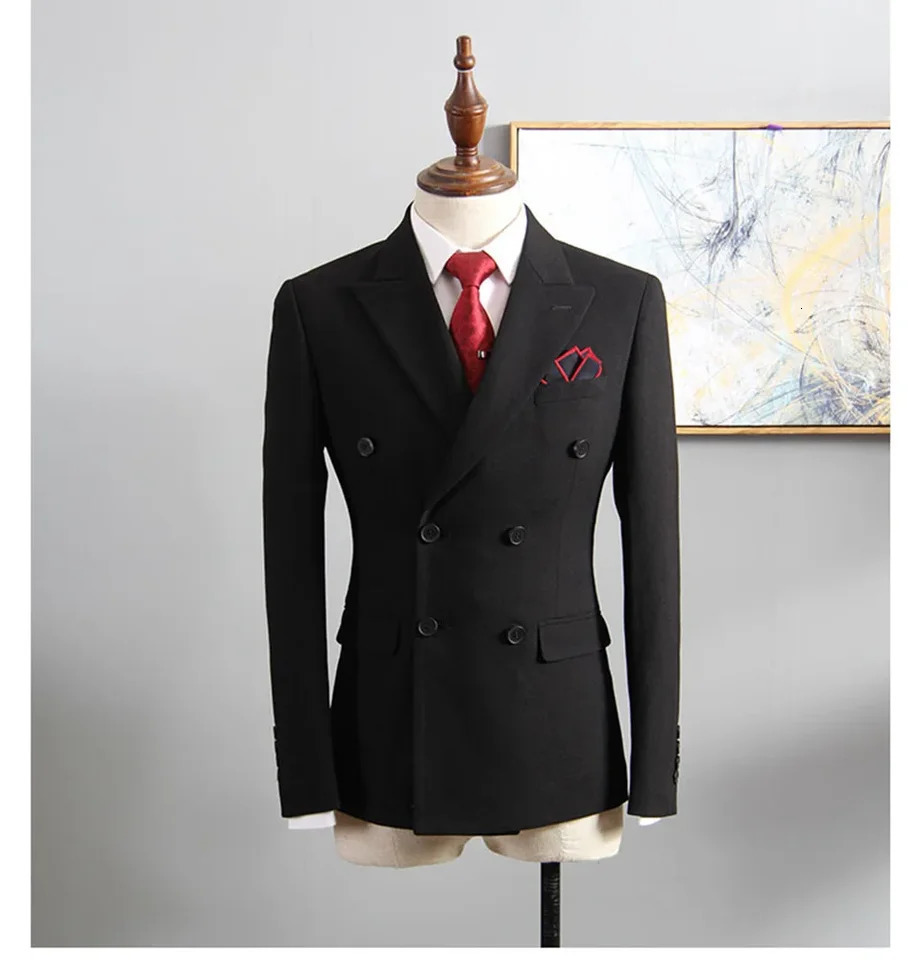 2piece mens slim fit black suit double chest top lapel jacket and formal wedding business grooms tailcoat 250224Z