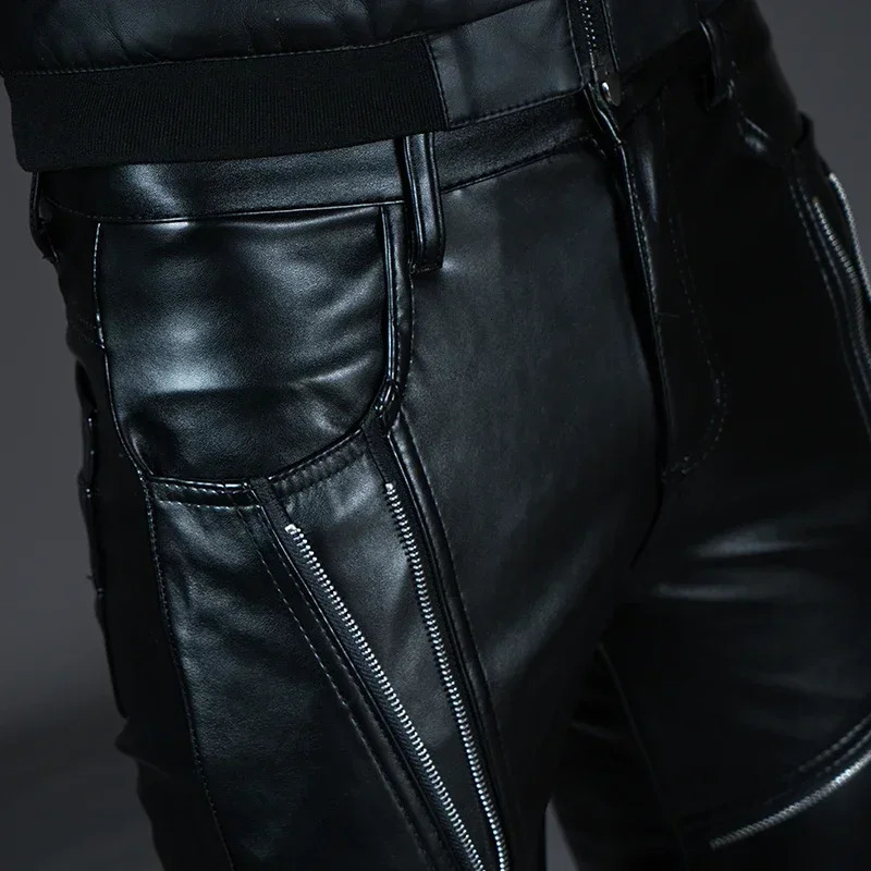 Mens Tight Bicycle Leather Pants Fashion Artificial Motorcycle Stage Club Dress 250304