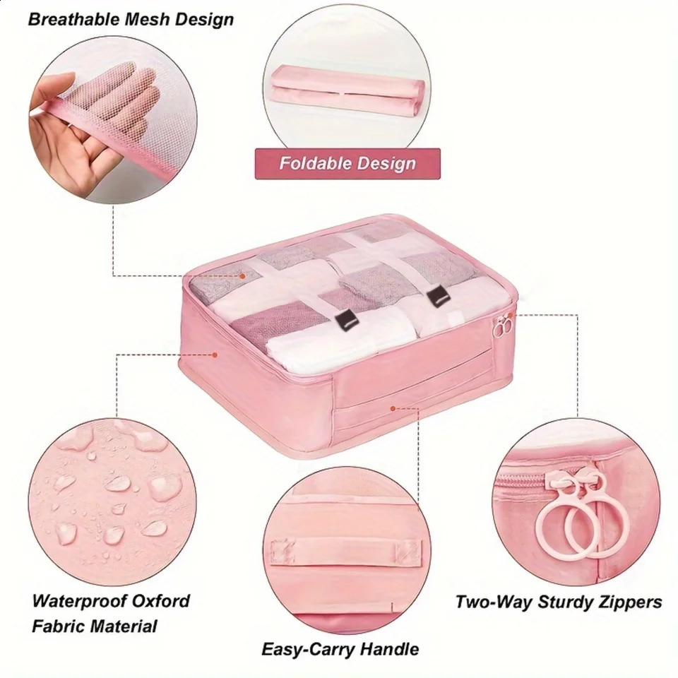 Ship from US Travel packaging cube set portable mesh clothing bag foldable luggage manager with shoe travel essentials 250305FBB