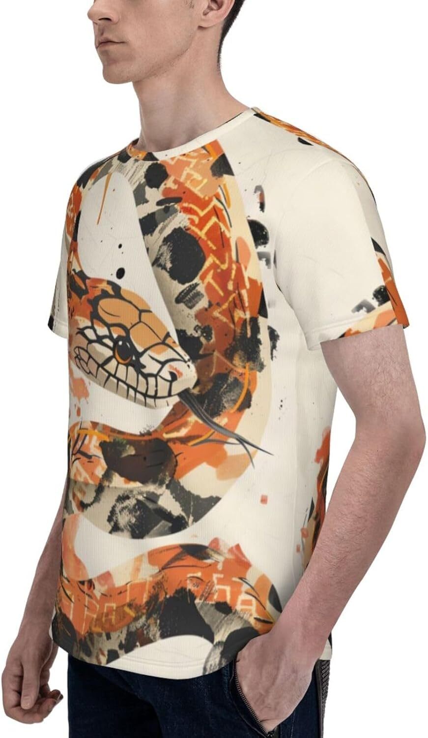 Mens T shirt Snake Painting Trendy 3D Graphic Tee - Snake Graffiti Print Soft Comfort Casual Summer Crew Neck T-Shirt Tops tee Casual tops summer clot