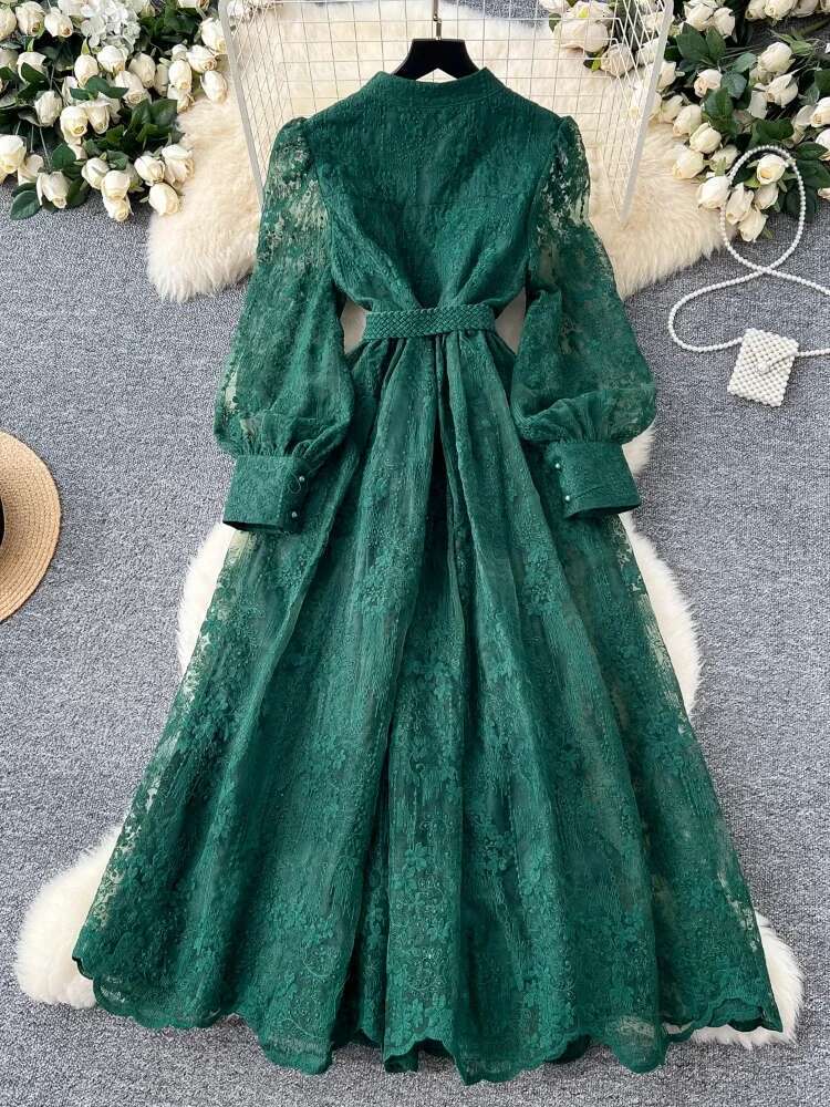 France Elegant Vintage High End Evening Women Embroidery Sashes Long Party Dress Female Casual Fit Chic Clothing