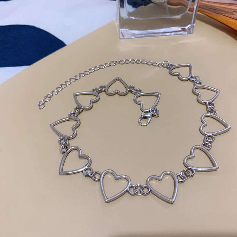 New Hollow Korean Sweet Love Heart Choker Statement Girlfriend Gift Cute Bicolor Necklace Jewelry Collier Femme 2023