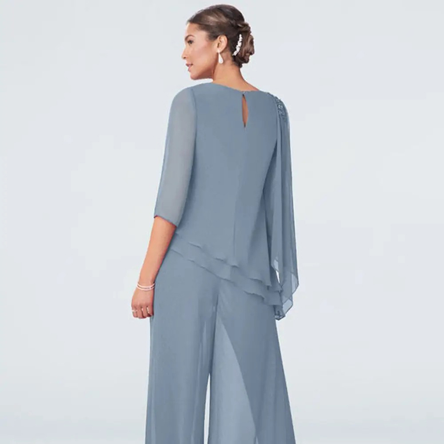 Chiffon Mother Of The Bride Dresses Plus Size 2 Pieces Applique Women Groom Formal Pantsuits Wedding Guest Dresses Customized