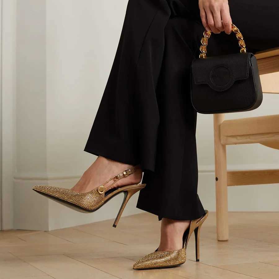 Luxury Rhinestones Sequi Buckle Wen Pumps Elegant Pointed toe Slingbacks Stiletto High h Spring Summer Fashion Shoes Z250317