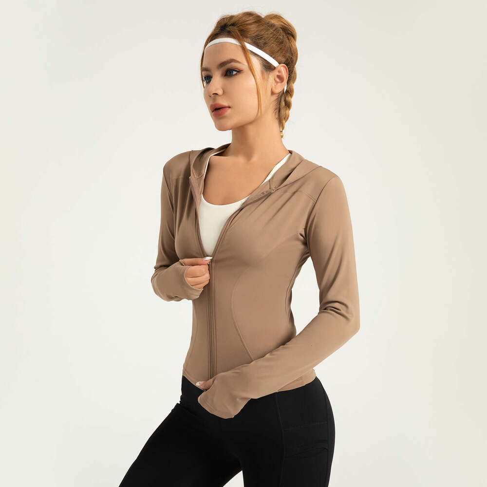 Special Zone Hooded Slim Fit Yoga Elastic Slimming Running And Cycling Solid Color Windproof Sports Coat KLMY