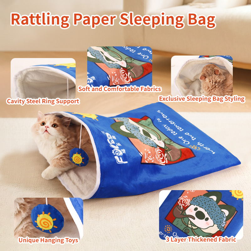 Extra Large Crinkle Cat Sleeping Bag with Hanging Toy - Cozy, Interactive Bed for Cats of All Ages, Perfect for Play