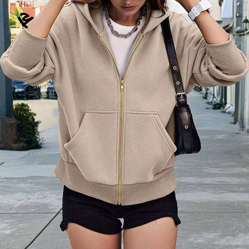 F240544 Custom Hoodies Crop Full Zip Up Hoodie Jumper Fleece Oversized Women's Jackets Streetwear Winter Clothes For Women