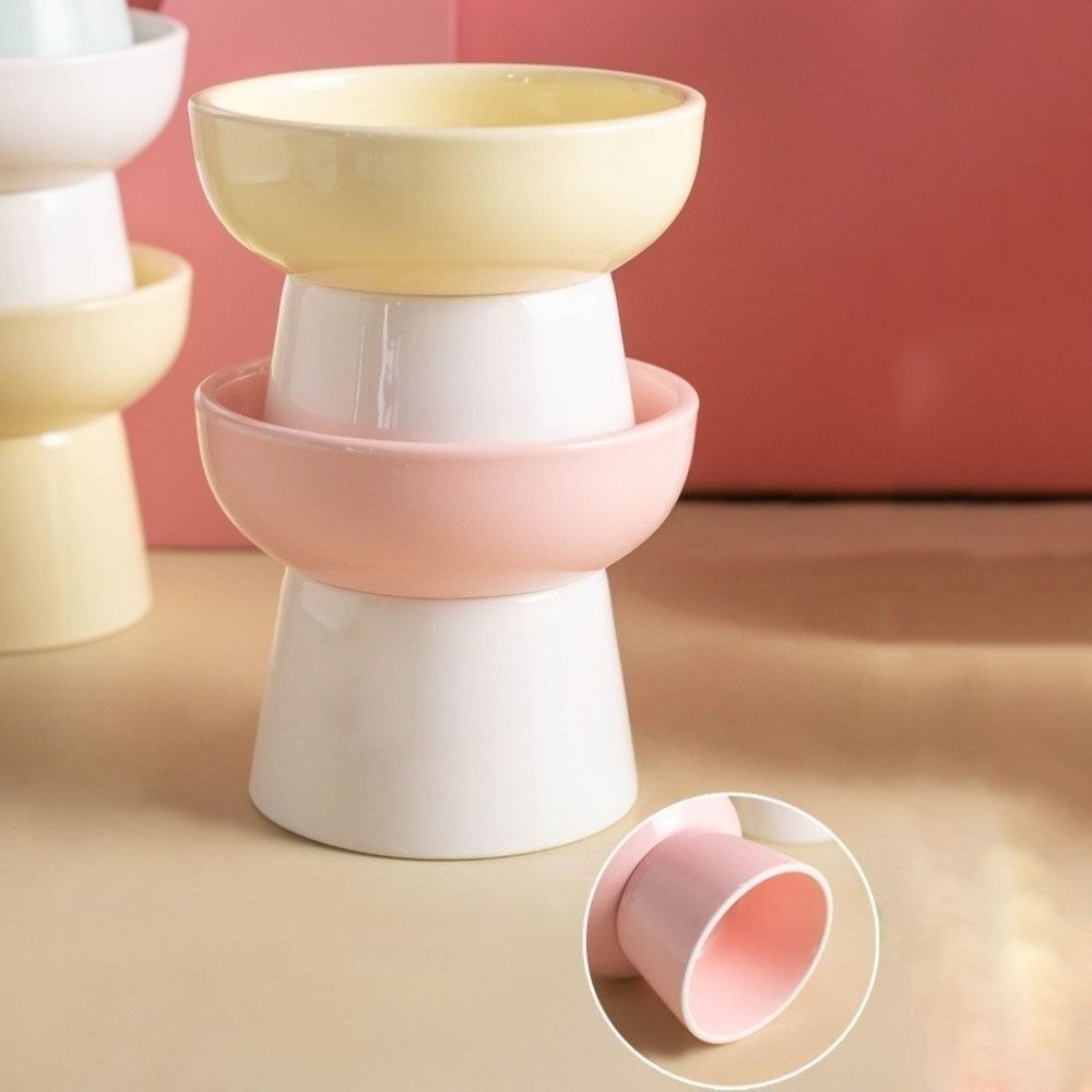High Foot Cat Elevated Bowl Ceramic 300ml Dog Food Water Feeders Neck Protection Raised Pet Feeding Dishes for Puppy