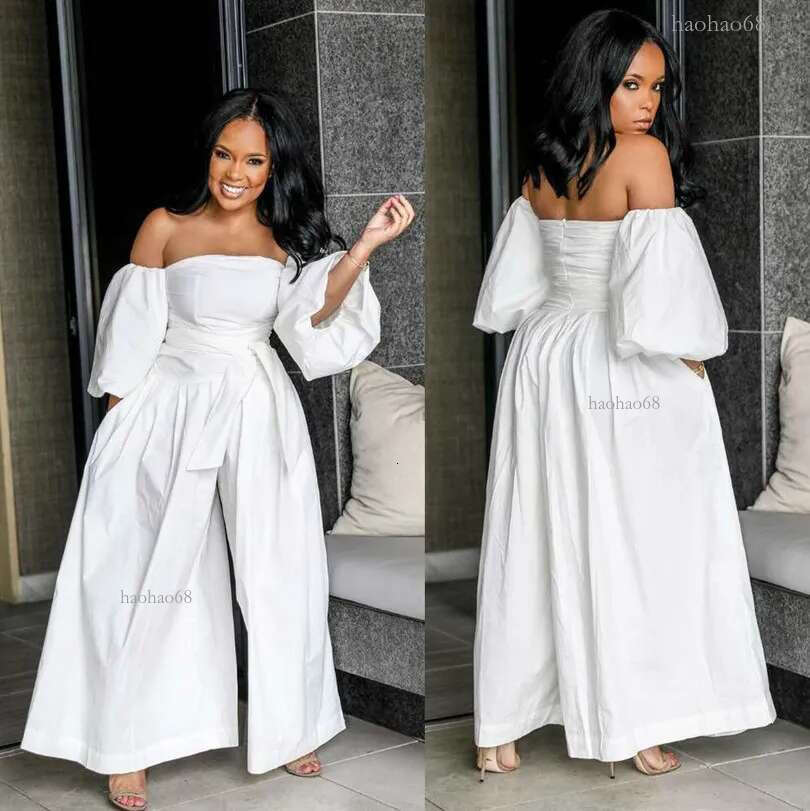 Sexy Off Shoulder White Jumpsuits For Women 2019 Plus Size Long Sleeve Elegant Cotton Ladies Wide Leg Pants Jumpsuit Ov
