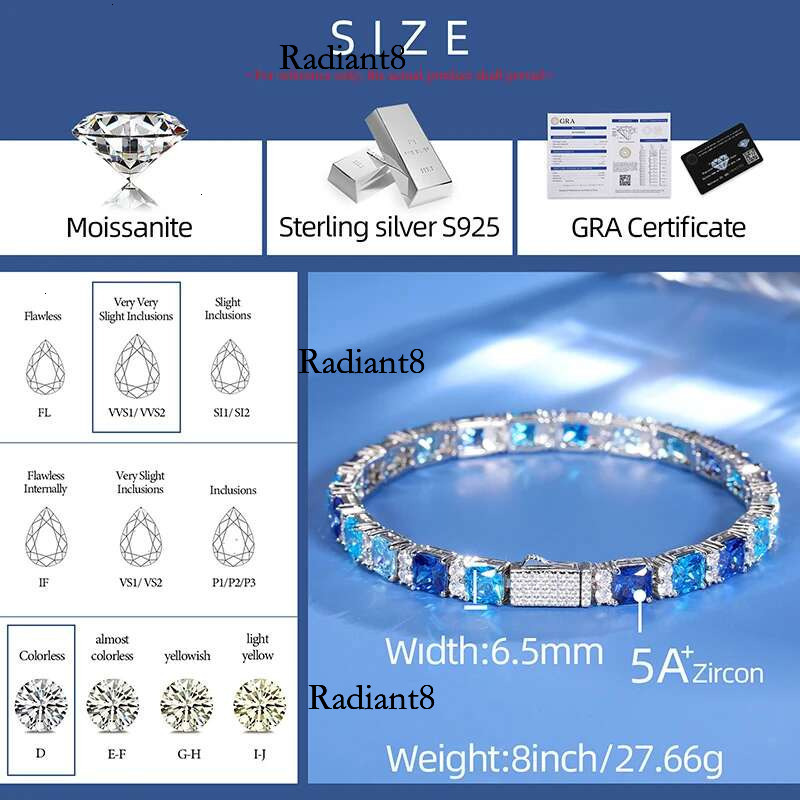 ICEOUTBOX Gradient Blue Square Baguette Tennis Bracelet For Women S Sier New Original Men Unisex Hip Hop Jewelry Party Gift