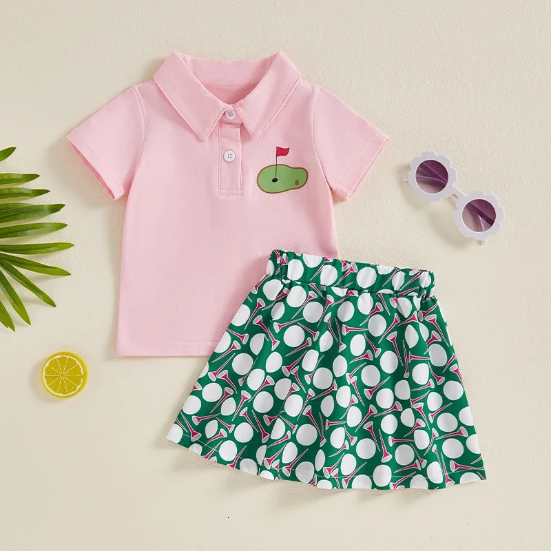 -04-23 Lioraitiin Kids Girls Summer Outfits Short Sleeve T-Shirt and Baseball Print A-Line Skirt Set Toddler Cute Clothes 250304
