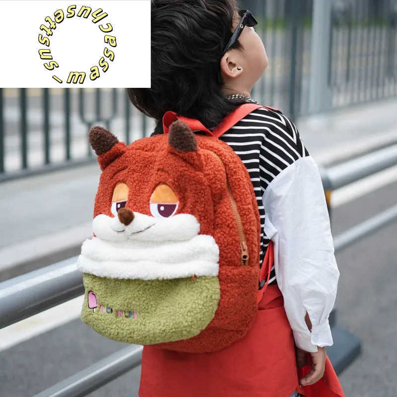 Backpacks 2024 New Childrens Bag Cartoon Cute Fox Rabbit Plush Backpack for Boys and Girls Kindergarten Bag Y250305TI07