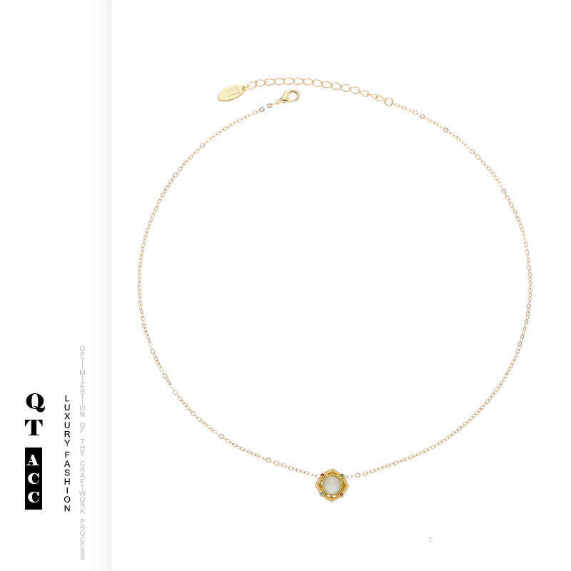 Traditional style gold, sier, agate, moonstone necklace, versatile and high-end gold zircon Chinese jewelry accessories for women
