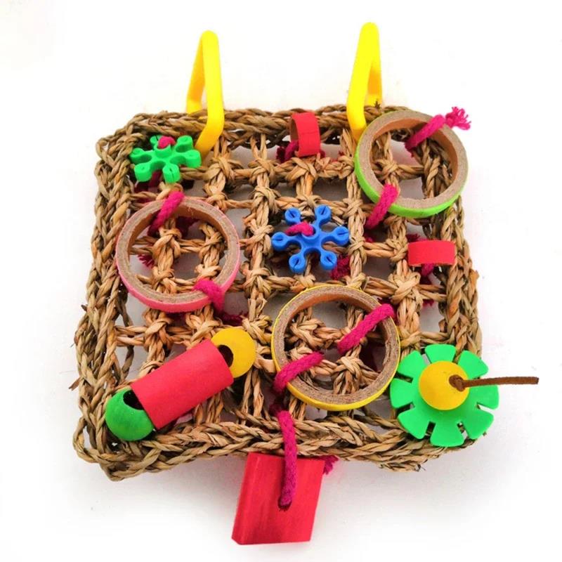Popular Bird Climbing Net Parrot Toys Woven Seagrass Biting Hanging Hemp Rope Swing Play Ladder Chew Foraging Funny Colorful
