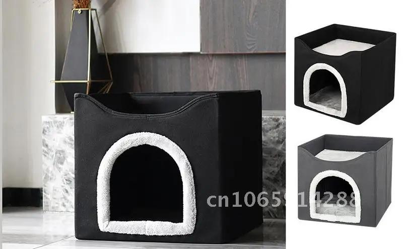 Indoor Dog House Soft Cozy Foldable Cat Cube Sleeping Warm Layer Kennel Double Condo Cats Small Nest For Cat Medium House