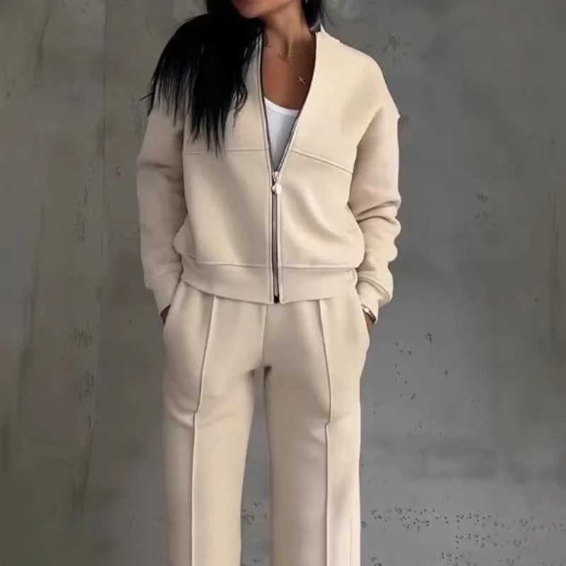 Spring Woman Loose Tracksuit Zipper Sweatshirt Coat+High Waist Straight Pants Sports Outfits Female Autumn Casual Two-piece Set X250305