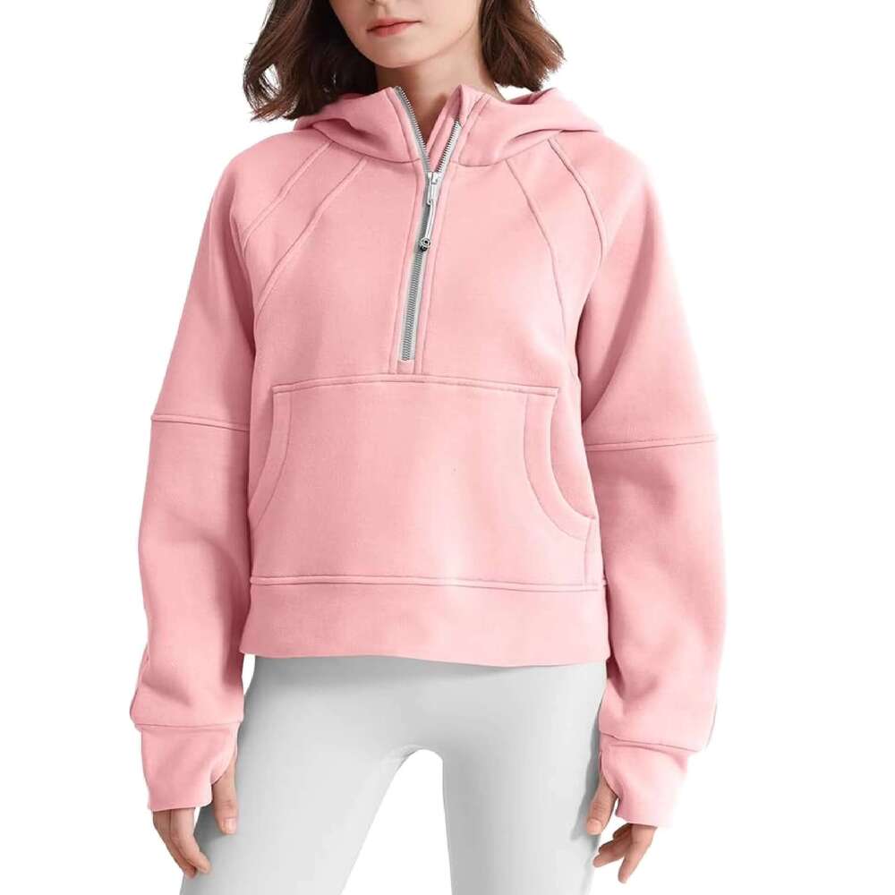 Custom Design Support Women's Hoodie Fleece Ed Half Zip Pullover Cotton Winter Warm Sweatshirt With Thumbhole Pocket