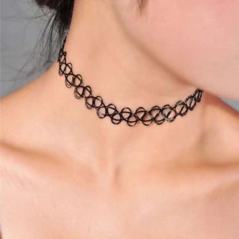 Tattoo Choker Stretch Black Necklace Multi Color Retro 90s Vintage Elastic Gothic Jewellery