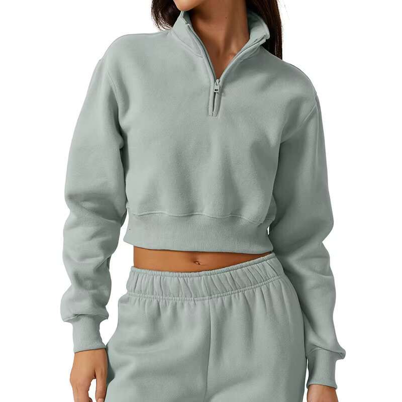 Custom Women Half Zip Crop Sweatshirt Casual Hoodie High Neck Long Sleeve Pullover Y2k Teen Athletic Workout Outfits Cropped Top