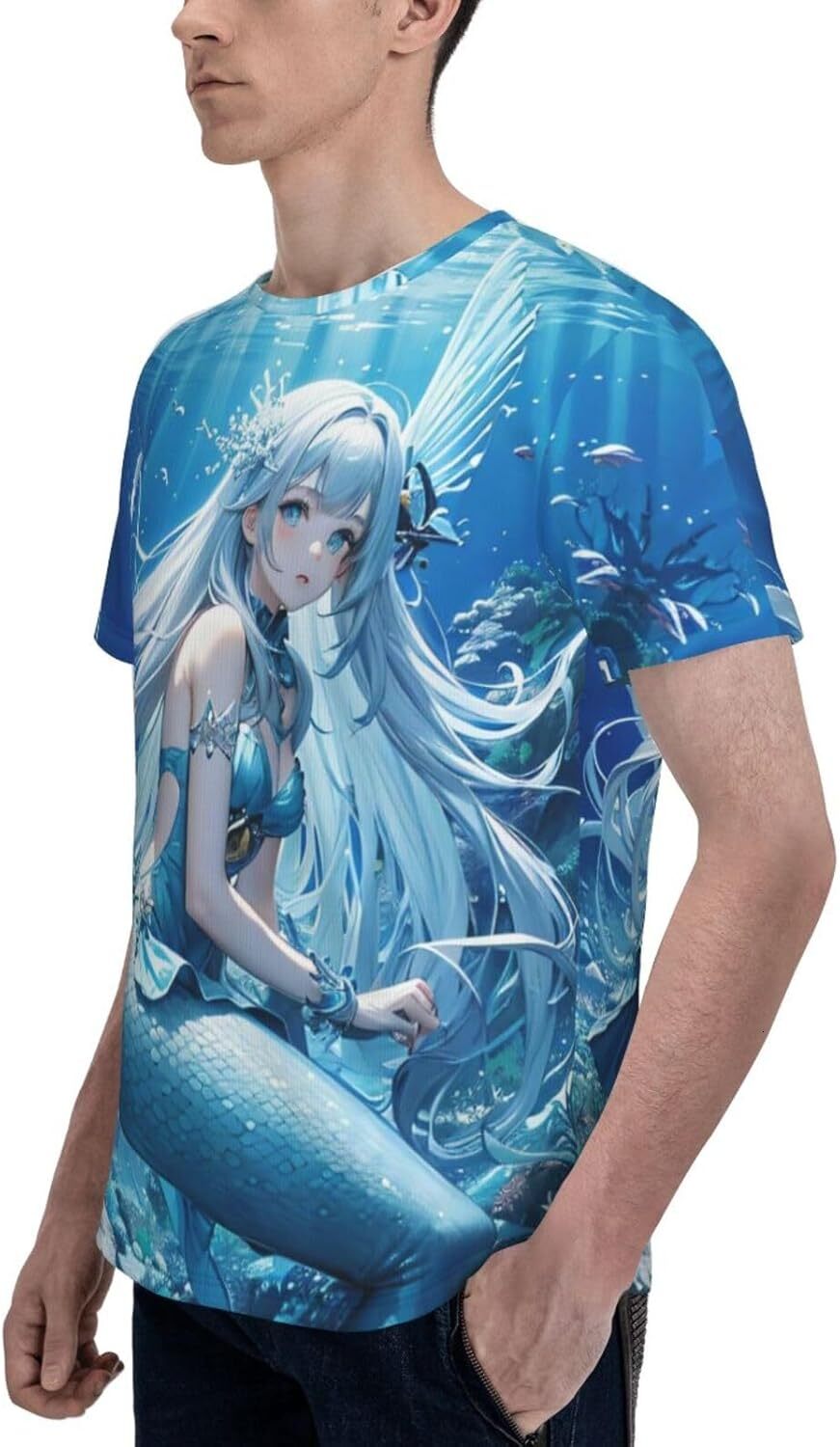 Mens T shirt Mermaid Girl 3D Printed T-Shirt for Men Cartoon Mermaid Graphic Soft Comfort Casual Tee tee Casual tops summer clothes