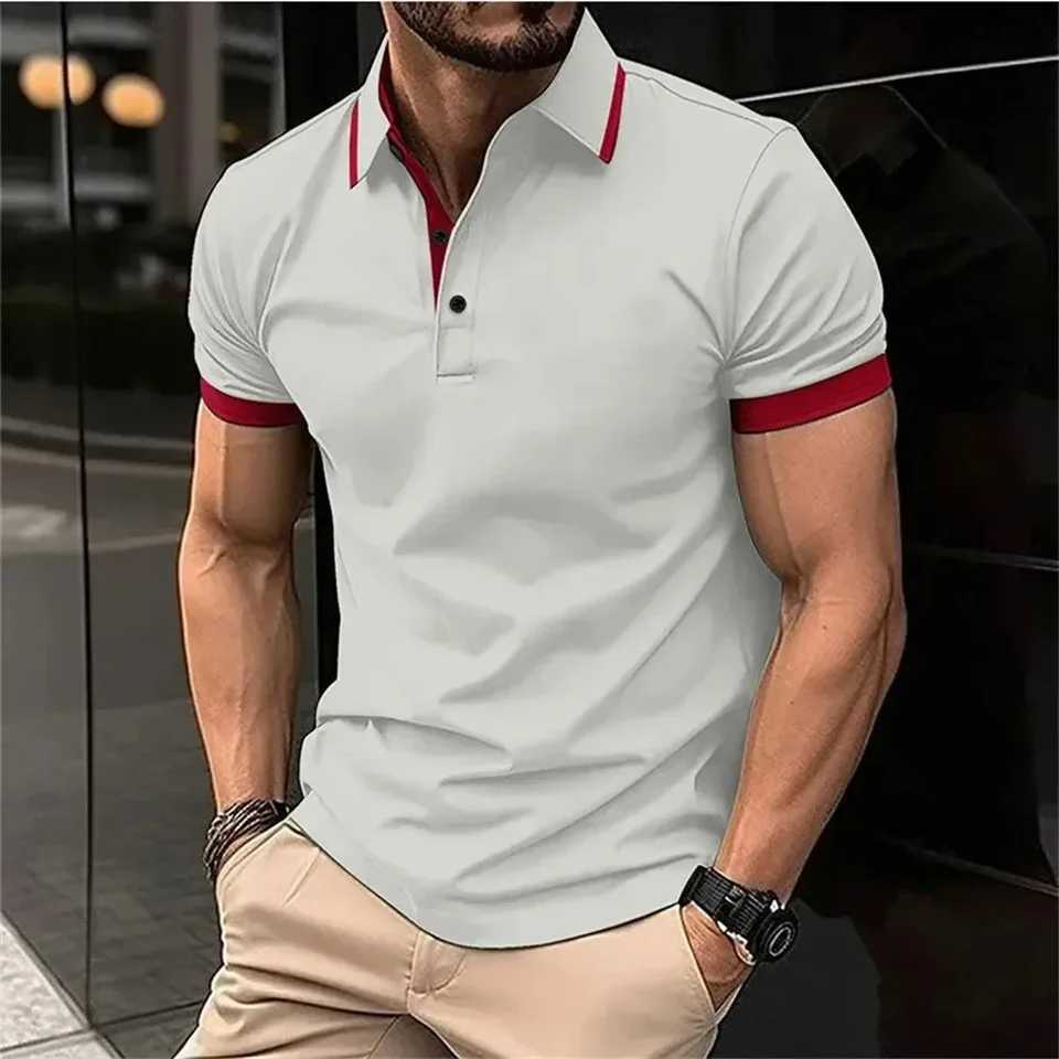 New Men Summer Clothes Short Sleeve Clothing Spell Color Digital Print Polo Shirt Men Business Clothing Golf Wear Street CasualT250225