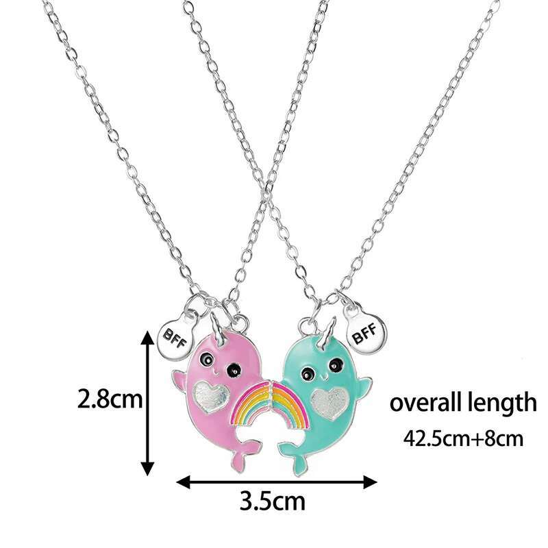 Qpeach k Heart Unicorn Bear Cat Pendant Best Friend Girl BFF Necklace of 2 for Besties Friendship Jewelry Gifts