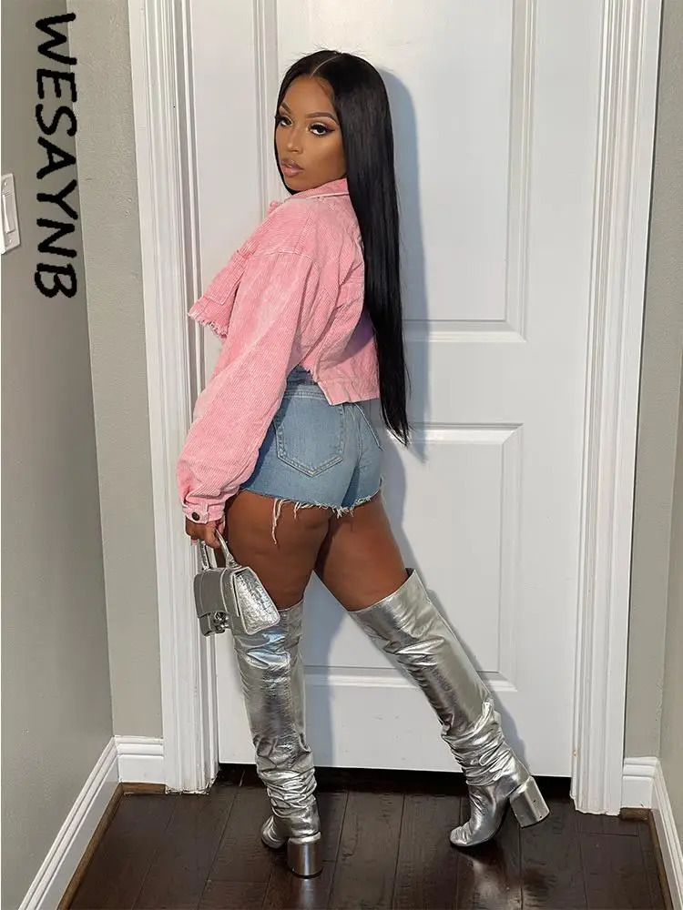 Streetwear Women Long Sleeve Casual Cropped Jackets For Women Top Fashion khaki Pink Coats Buttons Top Jackets Fall 250304